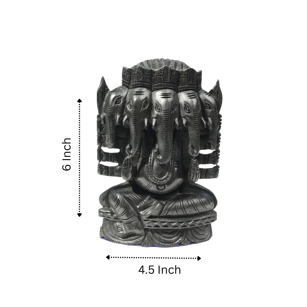 Karungali Ganesha Idol - Panchamukhi Mahaganapathi: Divine Protection & Prosperity (Large)