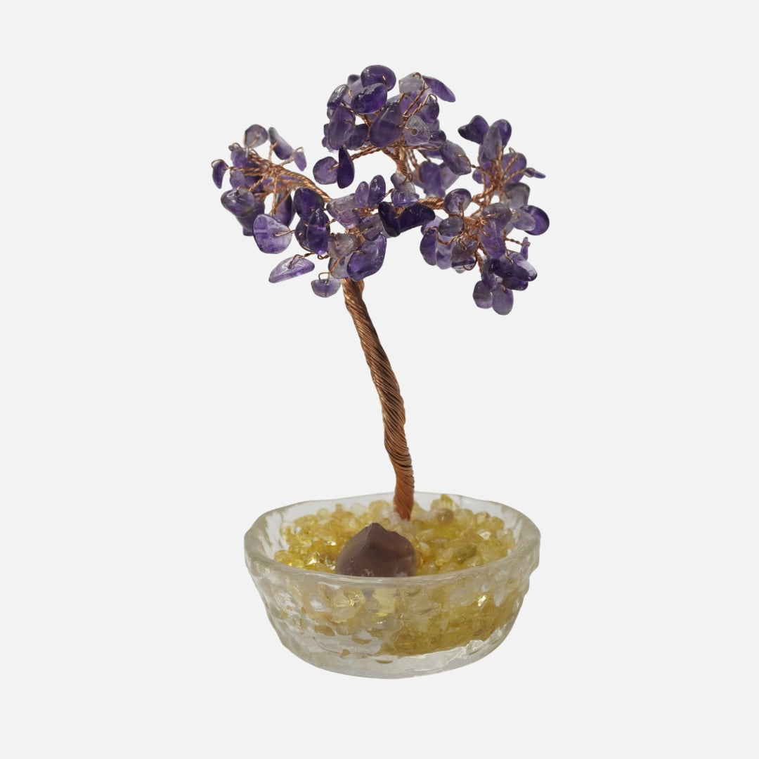 Amethyst & Citrine Crystal Tree (Glass Base): Prosperity & Peace