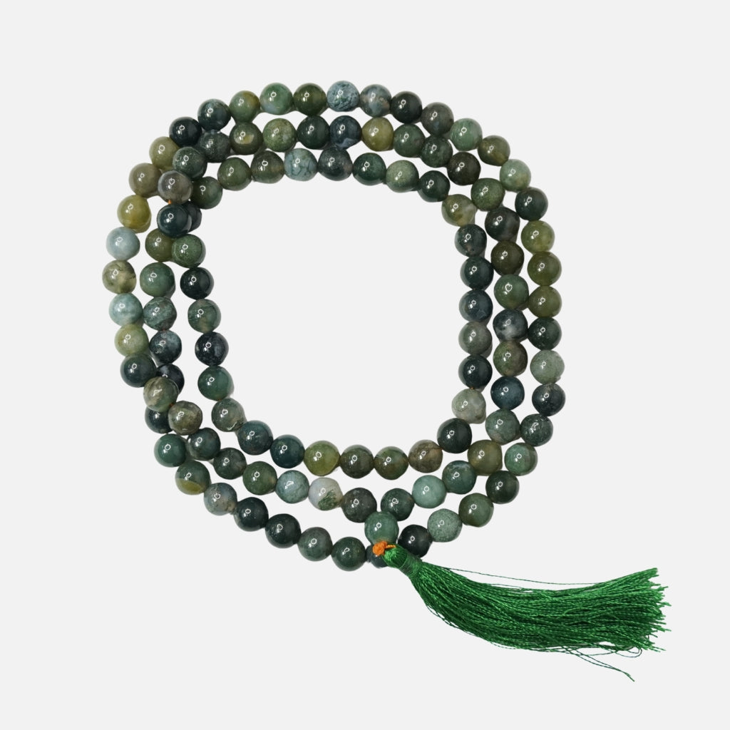 Green Moss Agate Japamala: Growth and Harmony