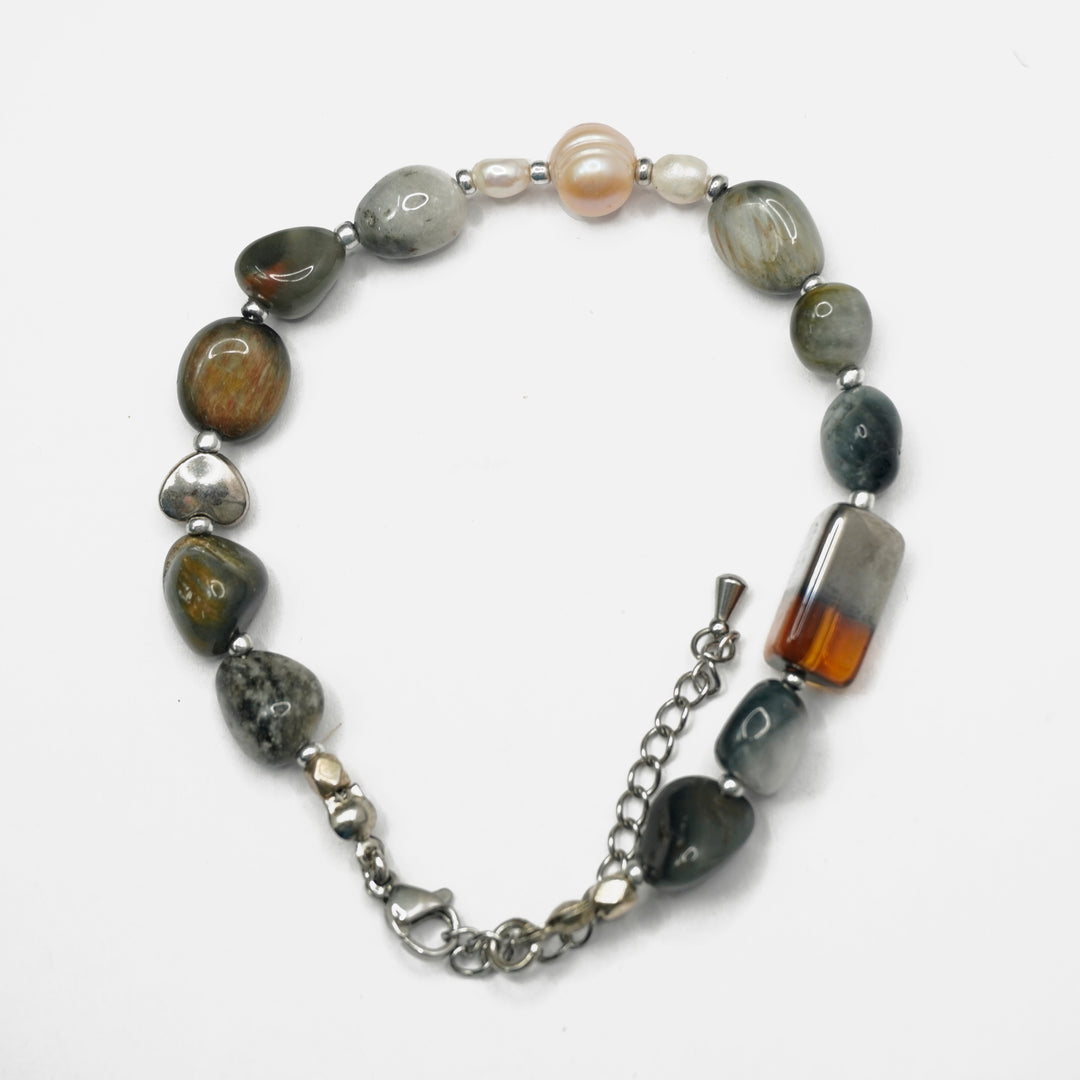 Agate Bracelet: Heart and Triangular Charms
