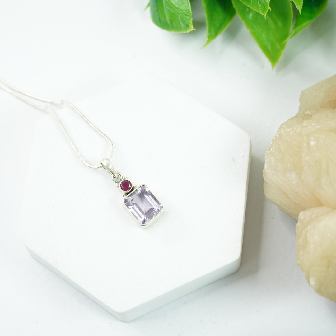Amethyst Silver Pendant : Square