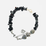 Load image into Gallery viewer, Black Tourmaline Bracelet: Lotus and Heart Charm