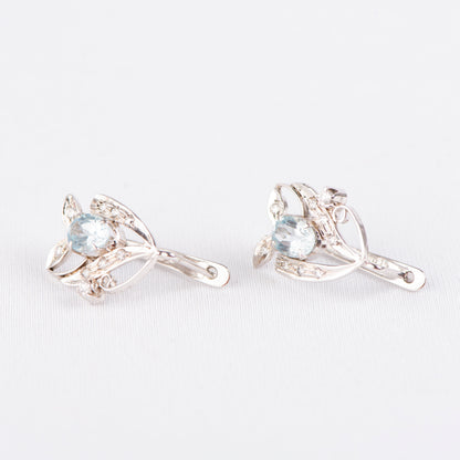Blue Topaz 1 Stone Silver Ring and Earring
