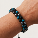Load image into Gallery viewer, Blue Tiger's Eye, Obsidian & Hematite Bracelet: 2 Layer