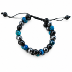 Load image into Gallery viewer, Blue Tiger's Eye, Obsidian & Hematite Bracelet: 2 Layer
