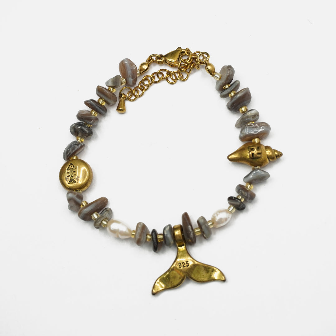 Botswana Agate Bracelet: Wings and Conch Charm