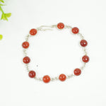 Load image into Gallery viewer, Carnelian Red Silver Bracelet - Round Beads