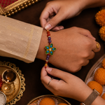 Load image into Gallery viewer, Auralite & Red Carnelian Peacock Charm Rakhi