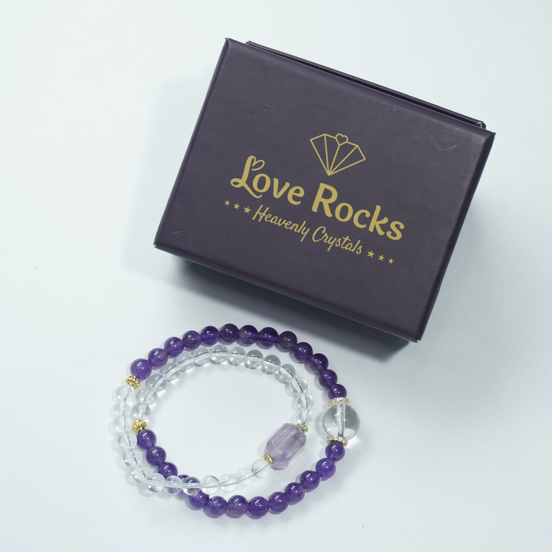 Clear Quartz & Amethyst 2-Layer Bracelet: Balance & Calm