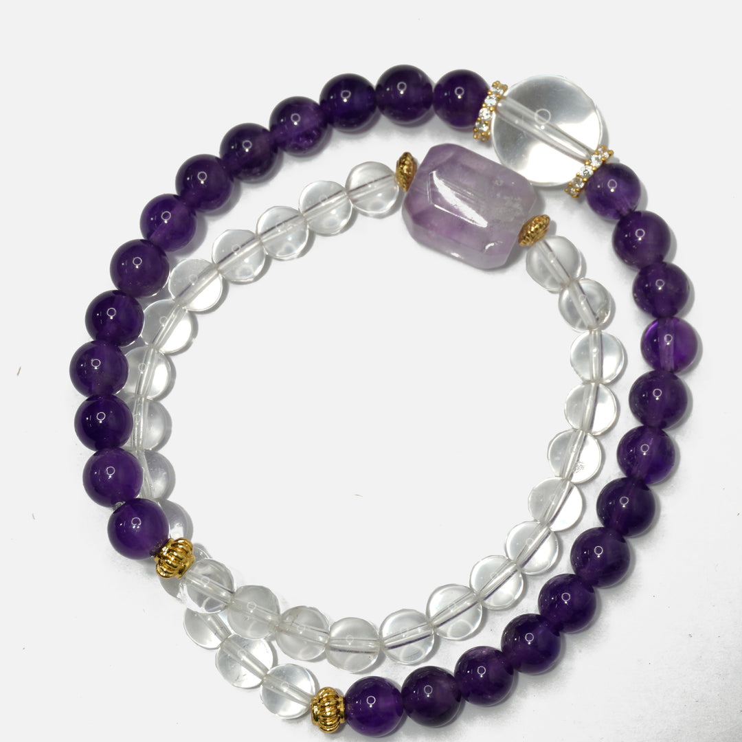 Clear Quartz & Amethyst 2-Layer Bracelet: Balance & Calm