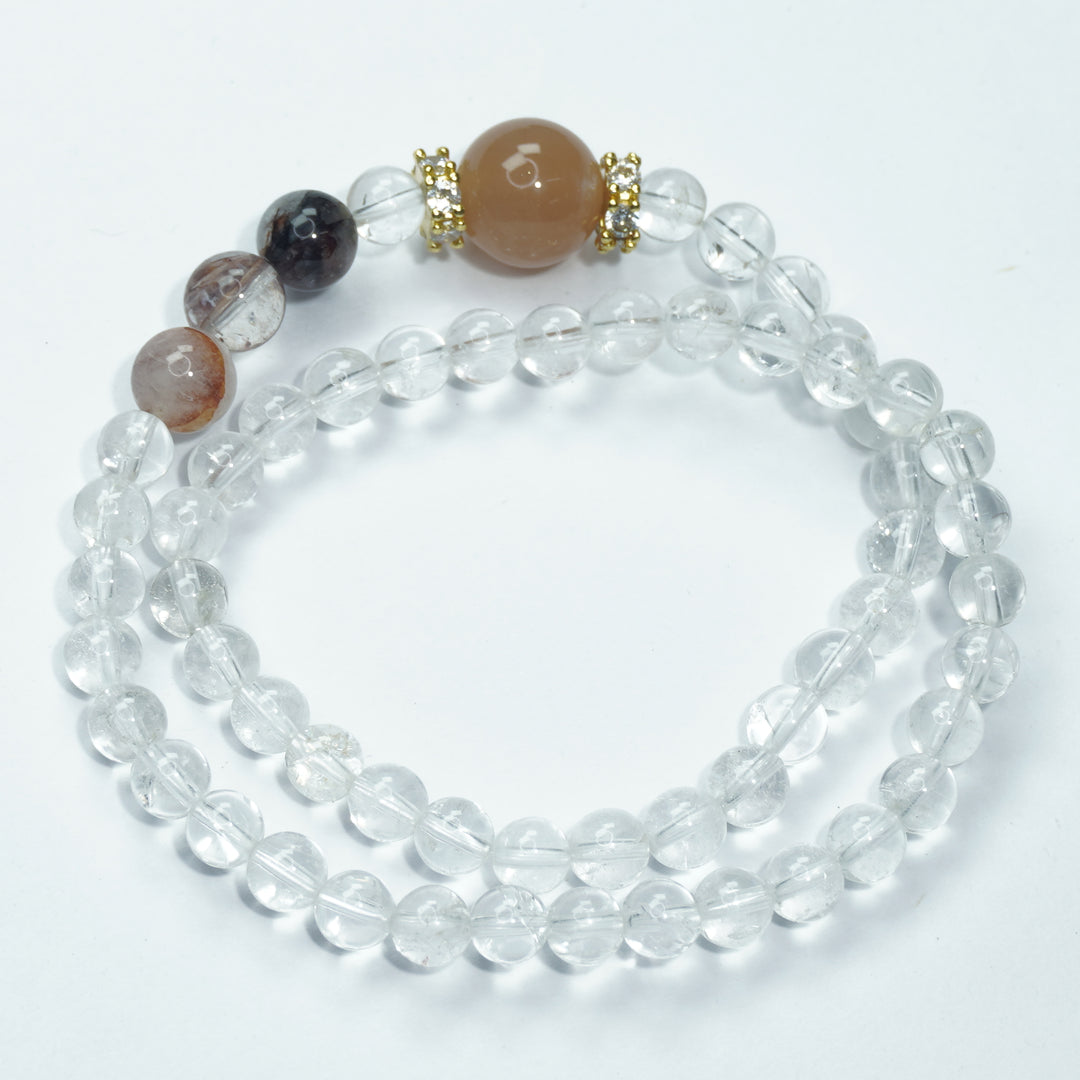 Clear Quartz & Orange Moonstone Bracelet: Luck & Radiance