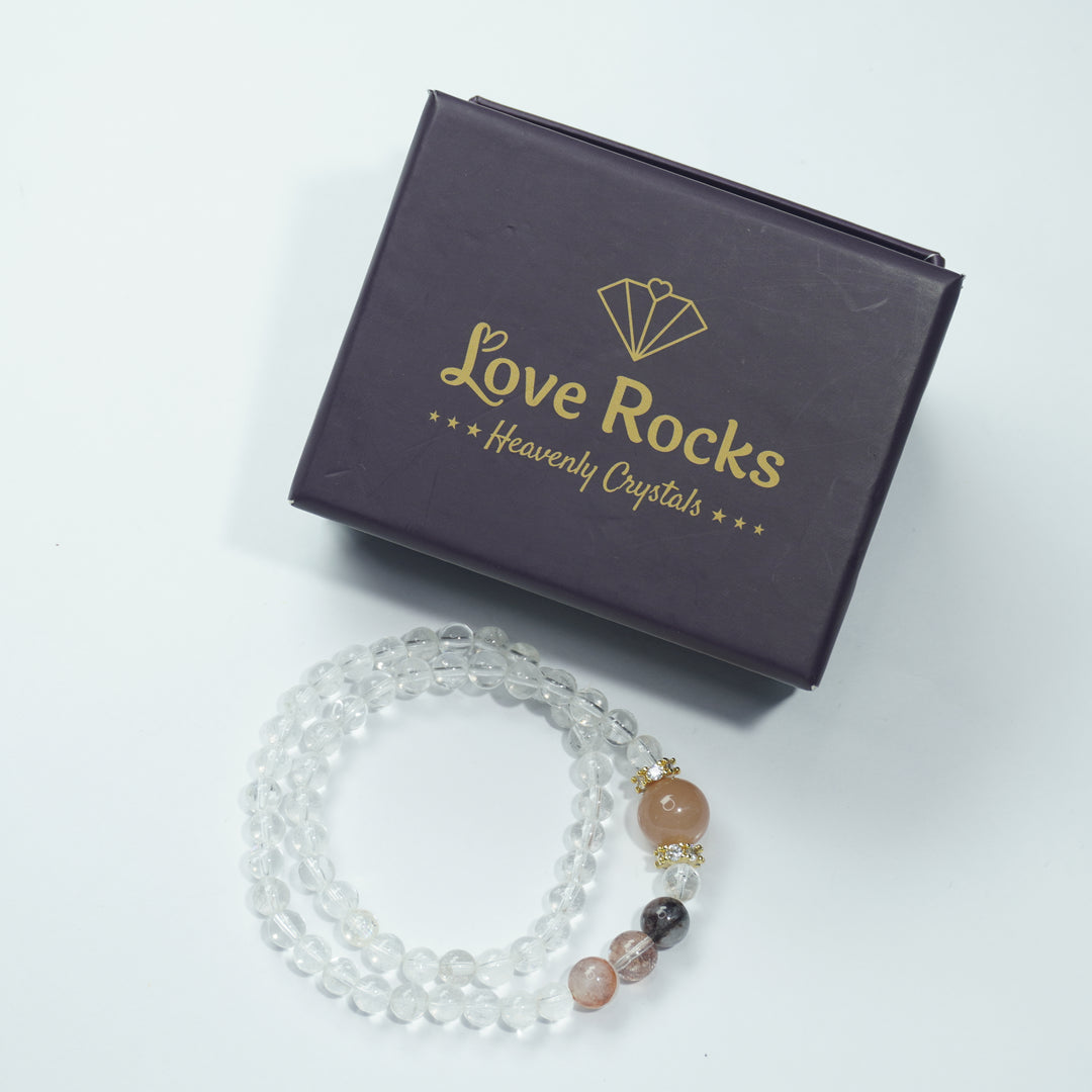 Clear Quartz & Orange Moonstone Bracelet: Luck & Radiance
