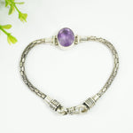 Load image into Gallery viewer, Amethyst Silver Bracelet - Oval Beads with Band