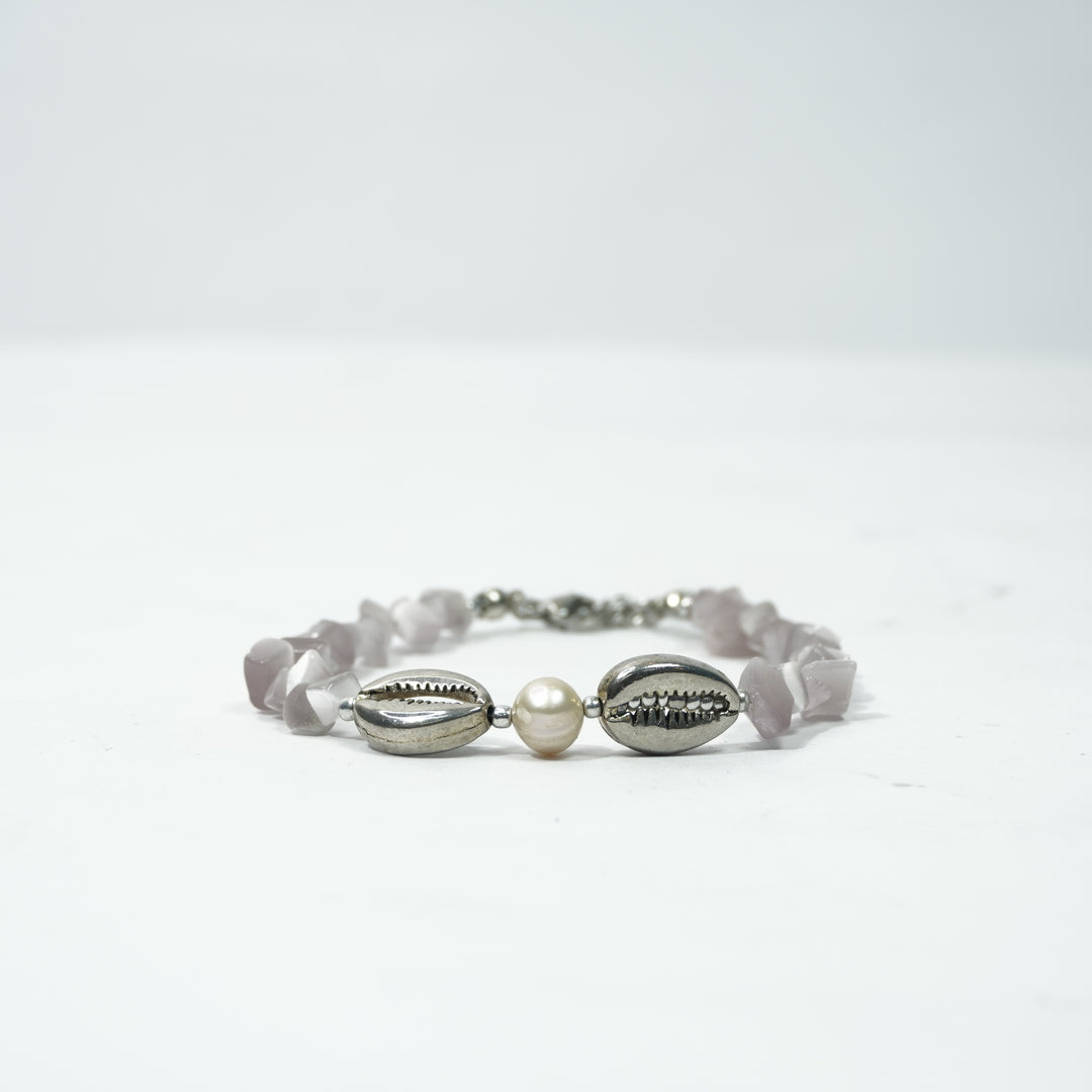 Pink Selenite Bracelet: Cowrie Charms