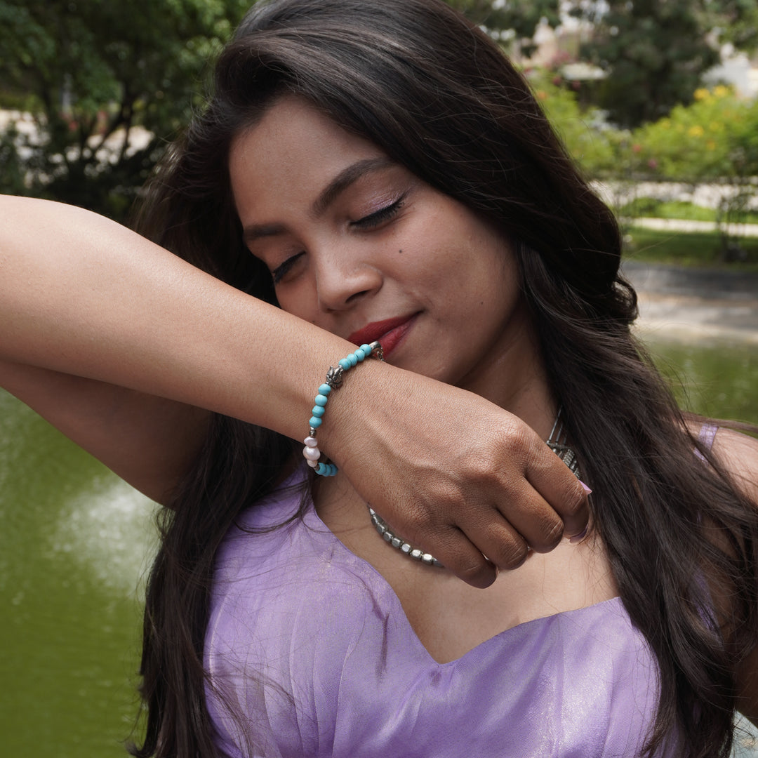 Turquoise Bracelet: Lotus Charm