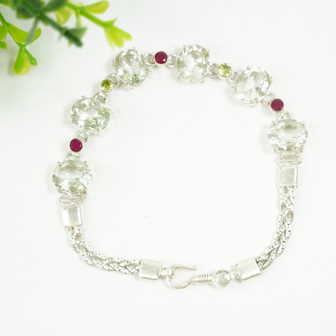 Green Amethyst Sliver Bracelet with Zircon