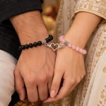 Load image into Gallery viewer, Rose Quartz and Black Tourmaline: Heartbound Couple Bracelet Set