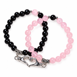 Load image into Gallery viewer, Rose Quartz and Black Tourmaline: Heartbound Couple Bracelet Set