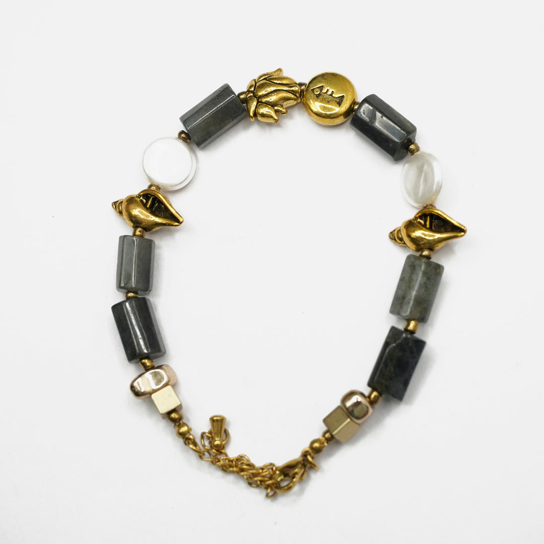 Labradorite Bracelet: Conch and Lotus Charms
