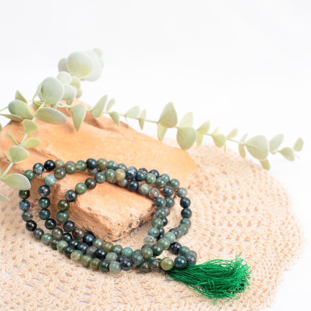 Green Moss Agate Japamala: Growth and Harmony