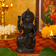 Karungali Dhanalakshmi Idol : Goddess of Wealth Sitting on Lotus - Love Rocks