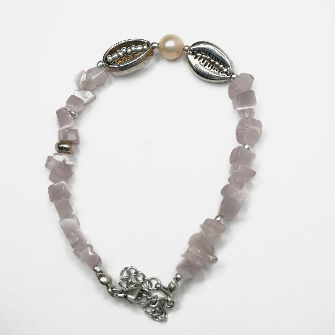 Pink Selenite Bracelet: Cowrie Charms