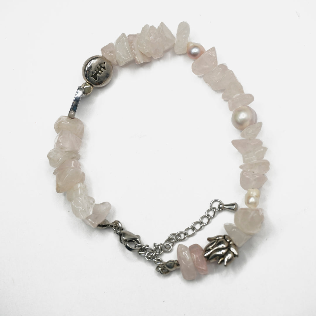 Rose Quartz Bracelet: Lotus Charms