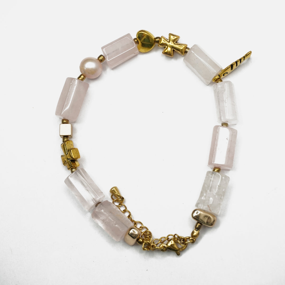 Rose Quartz Bracelet: Plus and Fish Charms