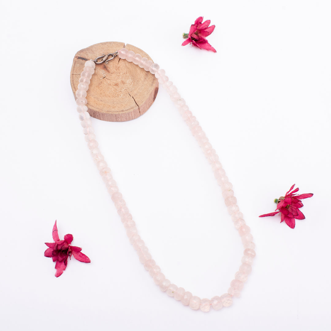 Rose Quartz Oval Beads Necklace 8mm