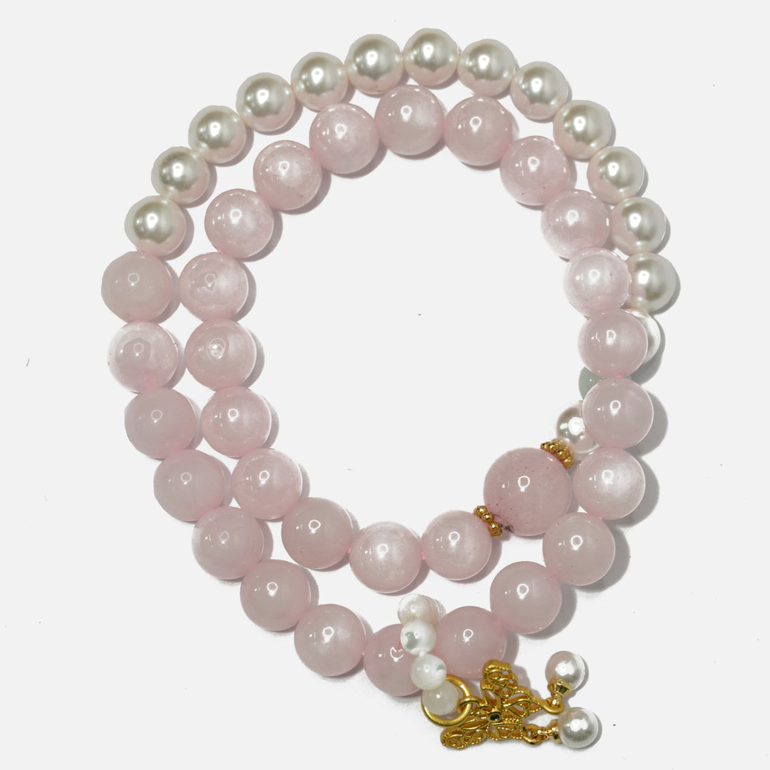 Rose Quartz & Pearls Bracelet: 2 Layer