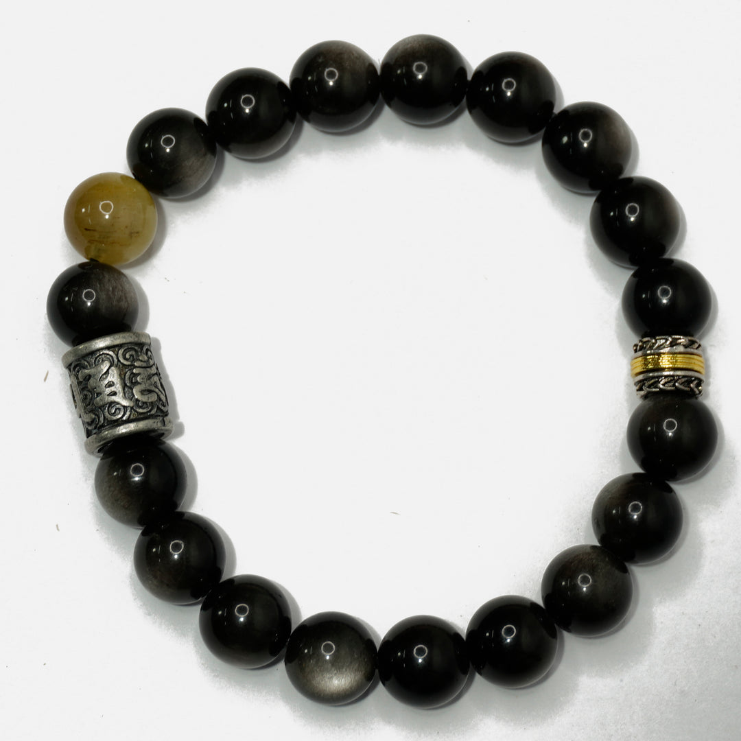Silver Obsidian & Cat's Eye Bracelet : Protection & Insight