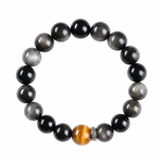 Load image into Gallery viewer, Silver Obsidian & Cat's Eye Bracelet