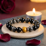 Load image into Gallery viewer, Silver Obsidian & Cat's Eye Bracelet