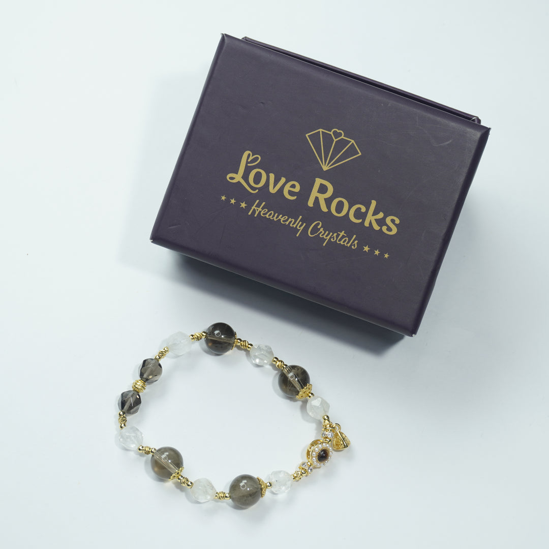 Smoky & Clear Quartz Bracelet: Grounding & Clarity