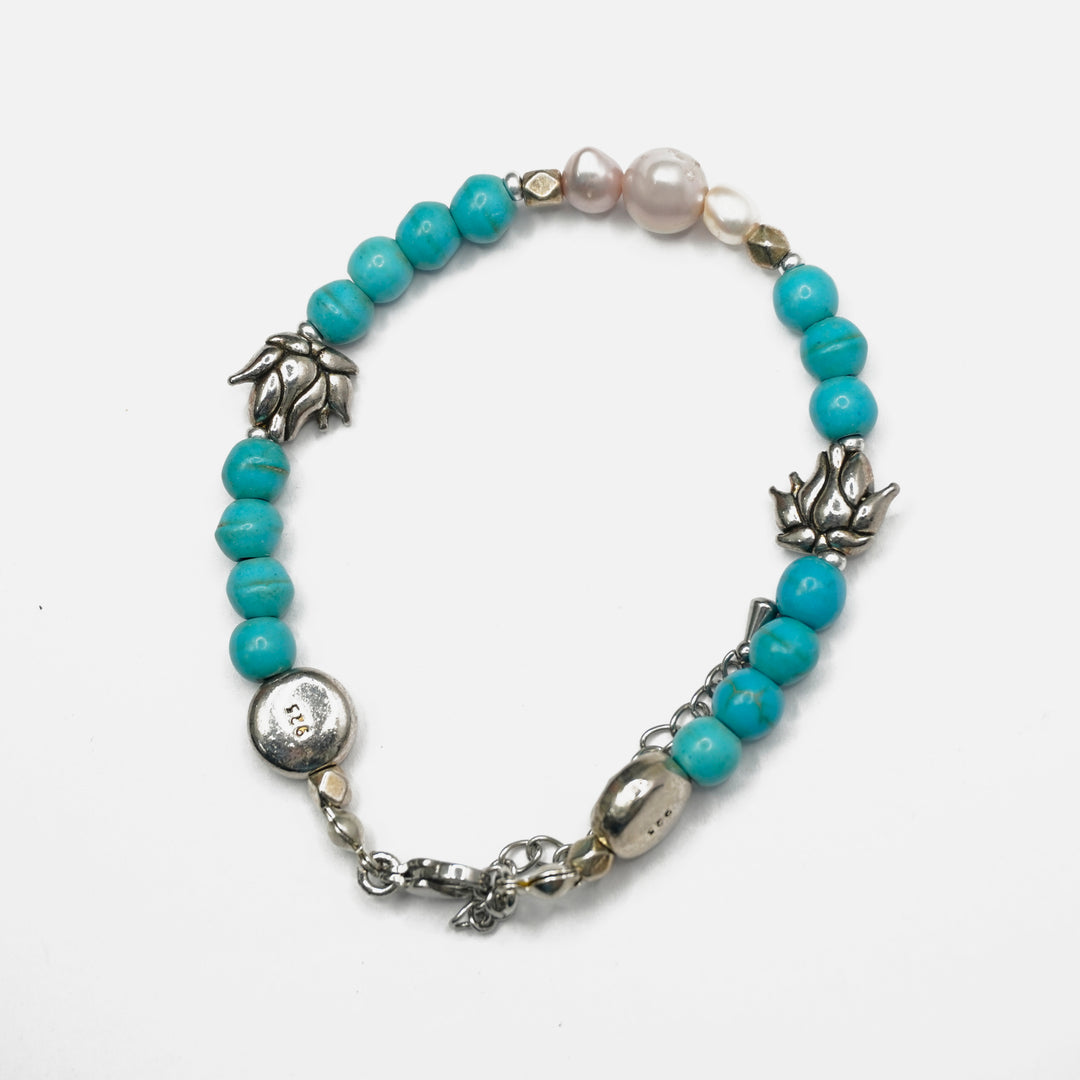 Turquoise Bracelet: Lotus Charm