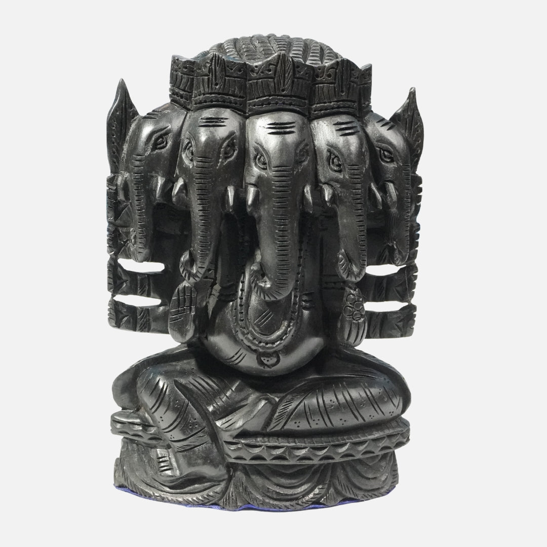 Karungali Ganesha Idol - Panchamukhi Mahaganapathi: Divine Protection & Prosperity (Large)