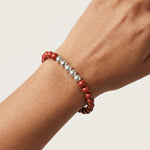Load image into Gallery viewer, Royal Warrior Bracelet – PBKS Jersey Edition (Red Jasper & Silver Pyrite)