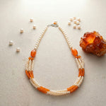Load image into Gallery viewer, Pearls with Carnelian Necklace - Five Layered