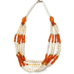 Load image into Gallery viewer, Pearls with Carnelian Necklace - Five Layered