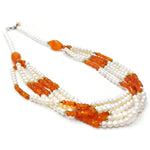Load image into Gallery viewer, Pearls with Carnelian Necklace - Five Layered Love Rocks Necklace