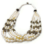 Load image into Gallery viewer, Pearls with Smokey Quartz Necklace - Five Layered