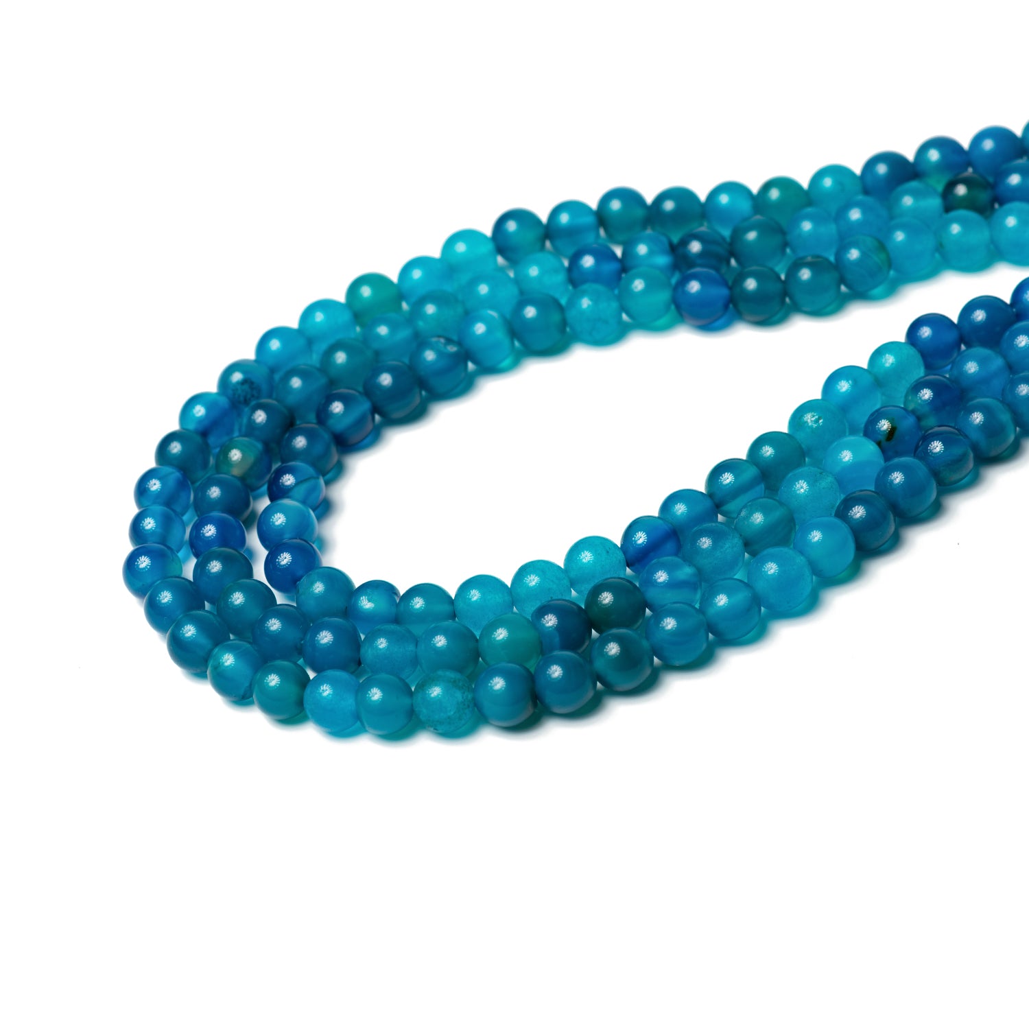 Blue Quartz Round Beads 3 Layer Necklace