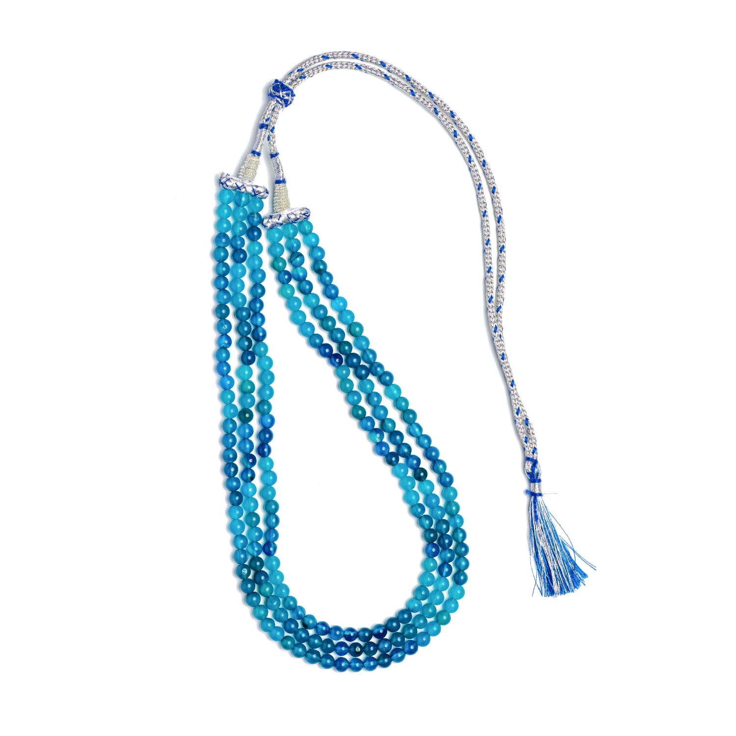 Blue Quartz Round Beads 3 Layer Necklace