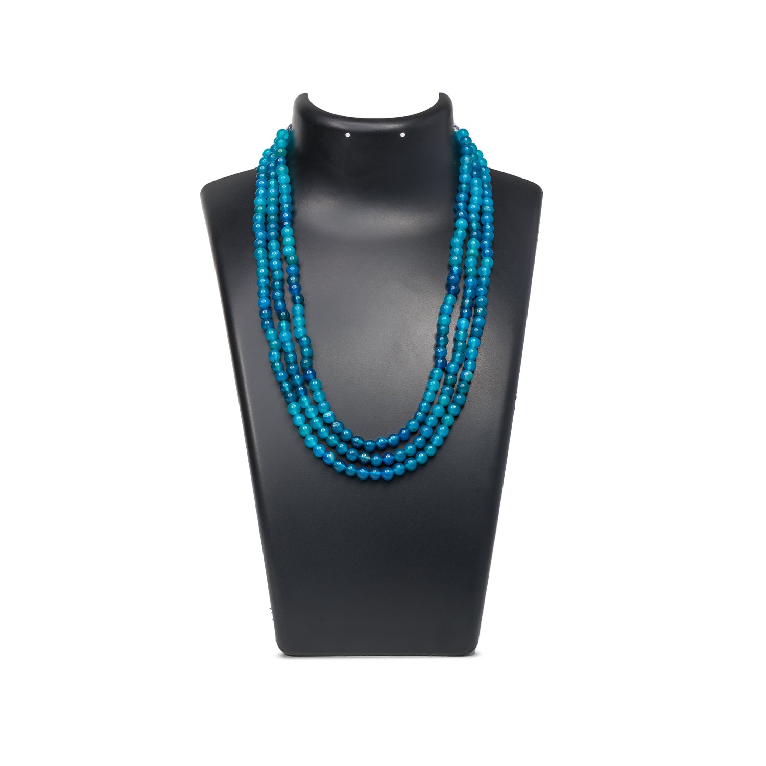 Blue Quartz Round Beads 3 Layer Necklace