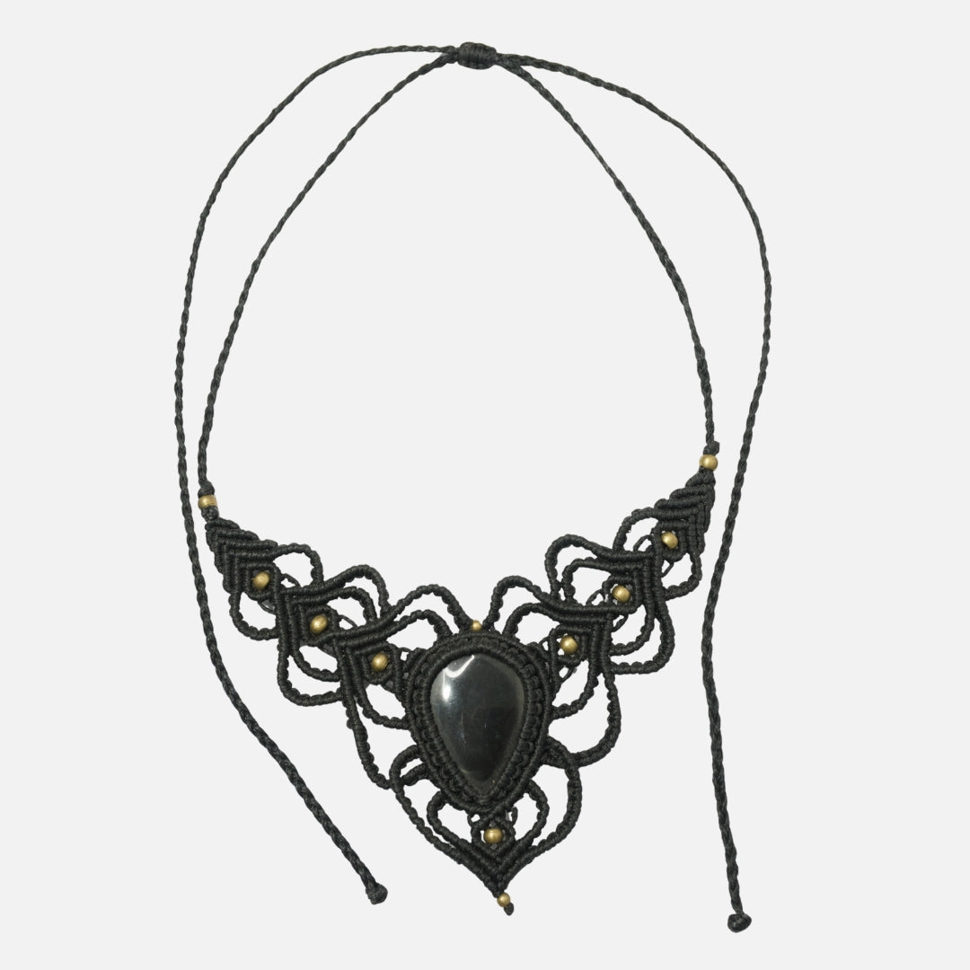 Black Onyx Necklace: Concentration - Black Thread Designed