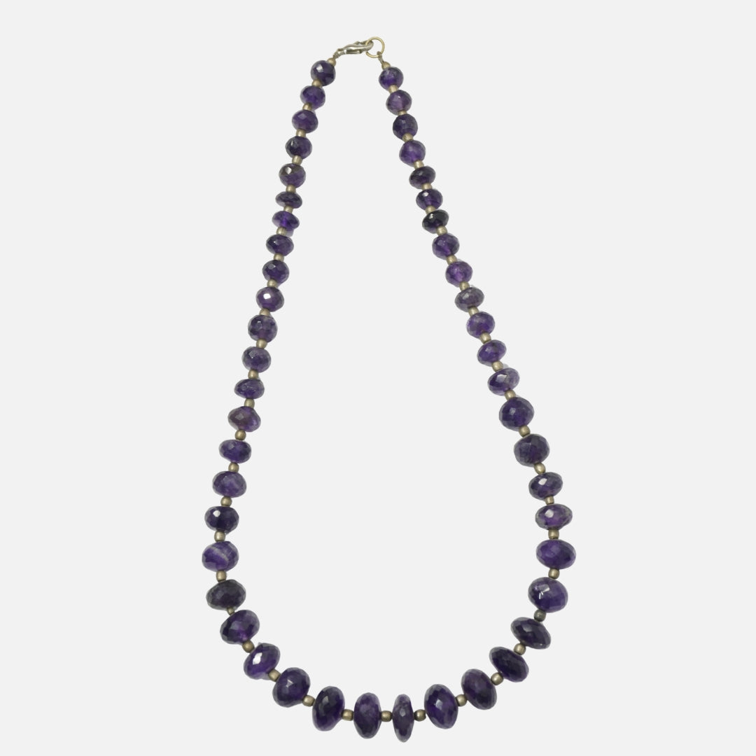Amethyst Necklace: Peace and Calm - Oval with Metal Beads 1 Layer Necklace