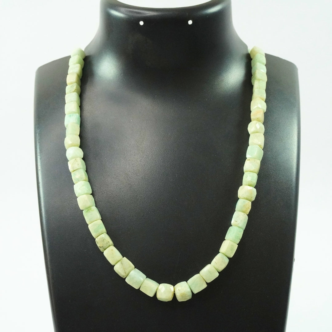 Light Amazonite Necklace: Dispels Worries and Fear - Square Beads 1 Layer