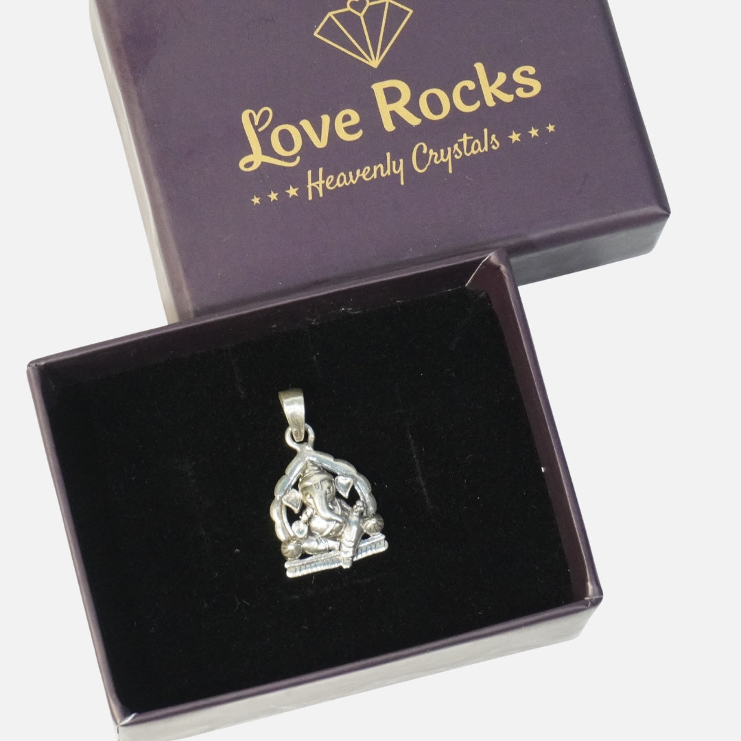 Ganesha Silver Pendant : Sitting on Simahasan