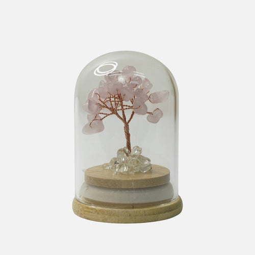 Rose Quartz Crystal Tree (Glass Covered): Love & Compassion
