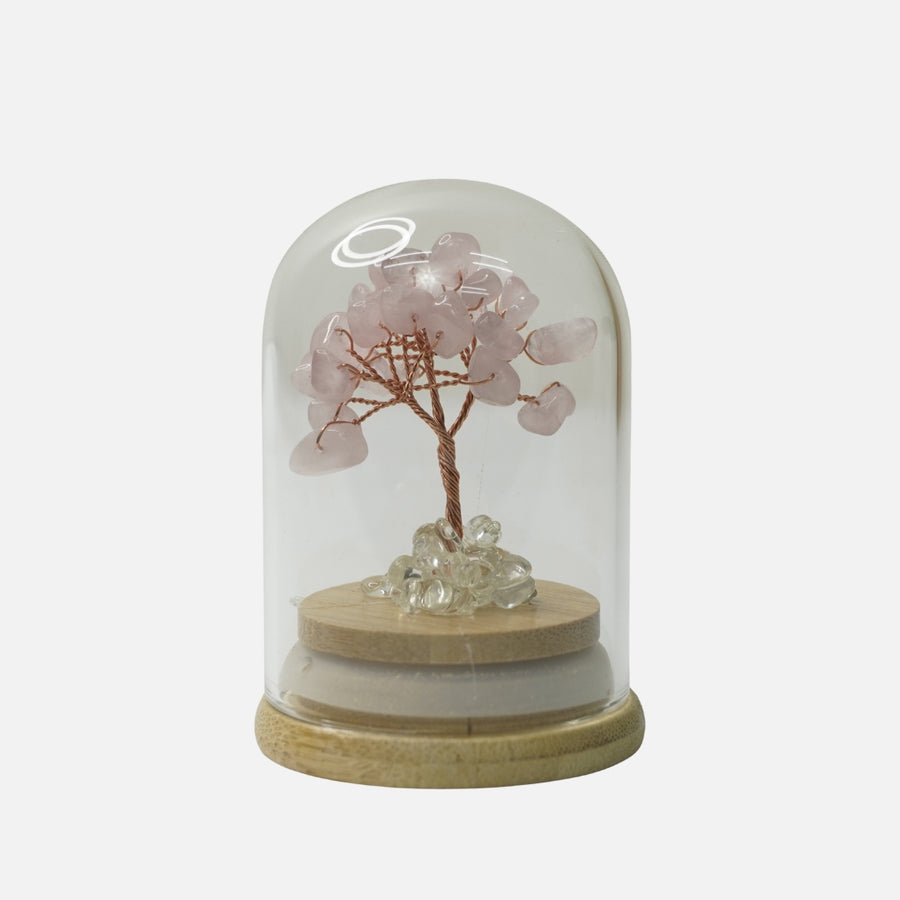 Rose Quartz Crystal Tree (Glass Covered): Love & Compassion